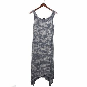 BALI MOON Tie Dye Crinkle Ribbed Knit Asymmetrical Crepe Midi Wrap Dress Size S